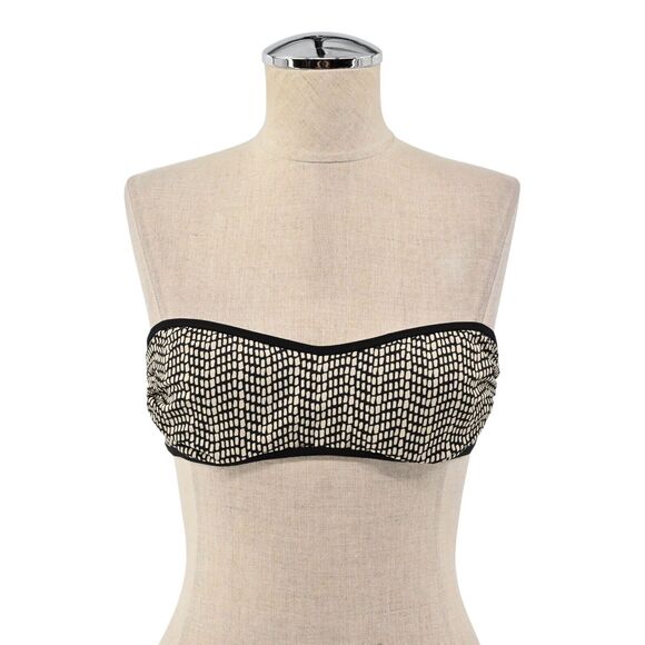 MALIZIA LA PERLA Swimsuit Top Womens Size 6 Black Cream Dot Strapless Bandeau‎ - Picture 1 of 12